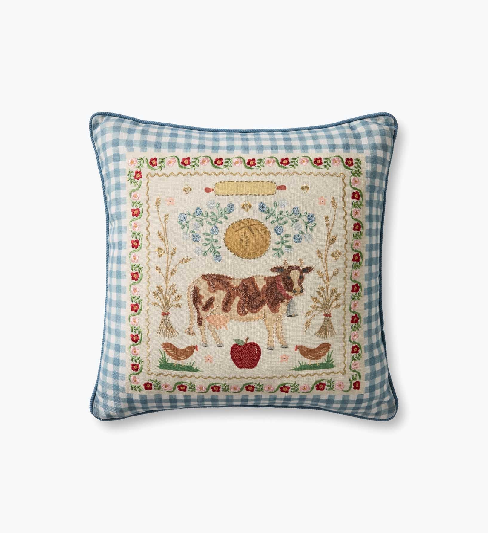 Country Home Embroidered Pillow - Multi