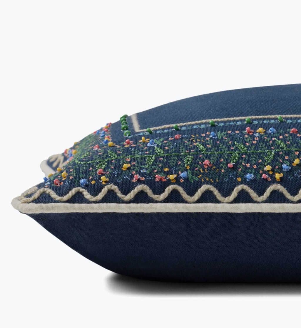 Garden Vines Embroidered Lumbar Pillow - Blue