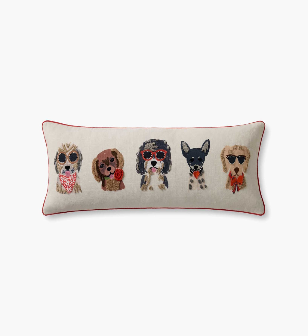 Hot Dogs Embroidered Lumbar Pillow - White