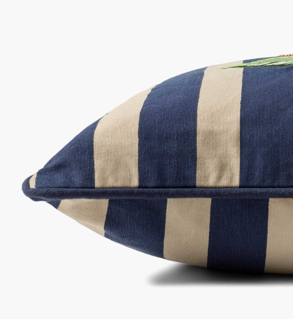 Raspberries Embroidered Pillow - Navy