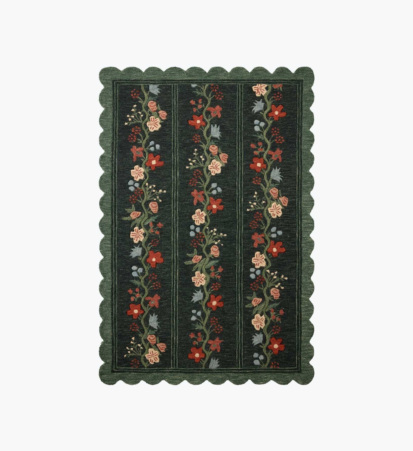 Thistle Wool Hooked Rug - Forest